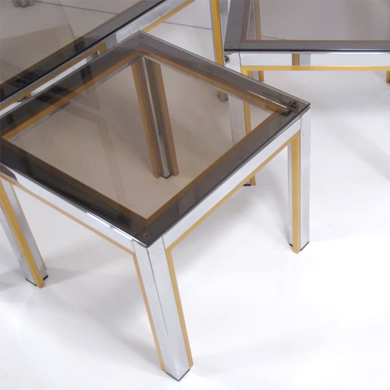 Set of side tables, silver chrome, gold metal, smoked glass, by R. Zevi, Italy, 1970s. - 342289