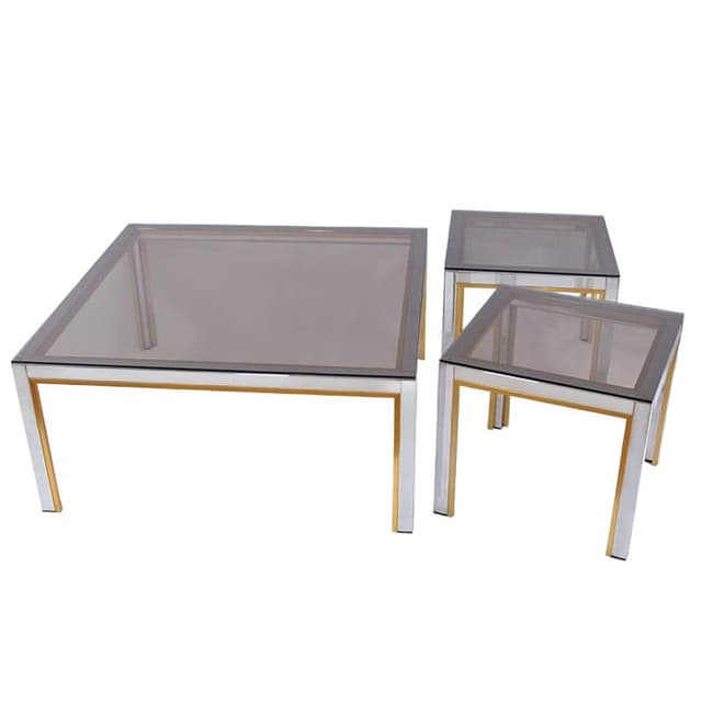 Set of side tables, silver chrome, gold metal, smoked glass, by R. Zevi, Italy, 1970s. - DIMENSION
