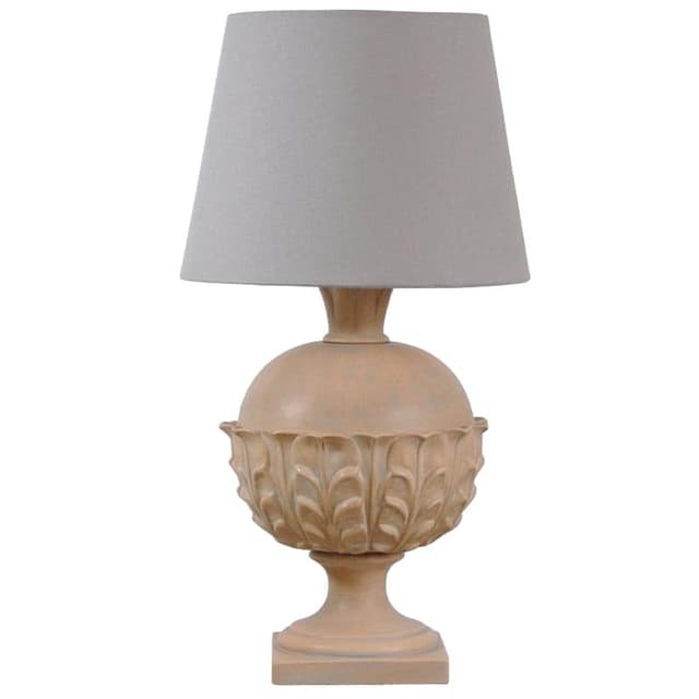 Lampa stołowa, beżowa terakota, szara tkanina, Włochy, lata 80. - WYMIARY