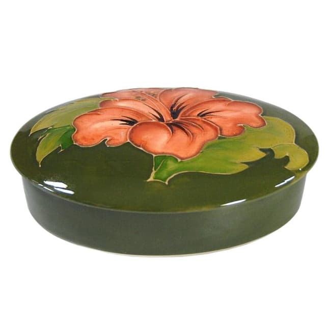 Pojemnik Hibiscus, ceramika zielony pomarańczowy, Moorcroft, Wielka Brytania, lata 80. - WYMIARY