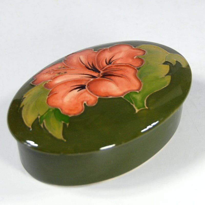 Pojemnik Hibiscus, ceramika zielony pomarańczowy, Moorcroft, Wielka Brytania, lata 80. - 323305