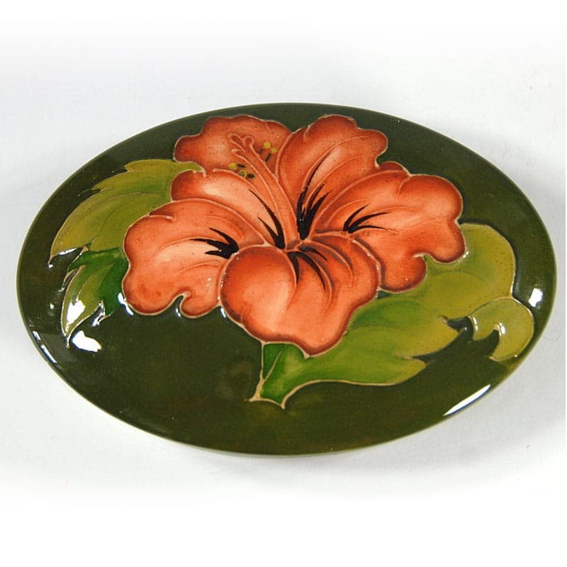 Pojemnik Hibiscus, ceramika zielony pomarańczowy, Moorcroft, Wielka Brytania, lata 80. - 323306