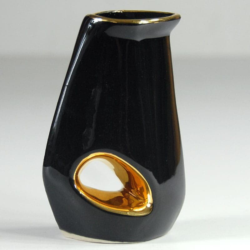 Wazonik, mid-century modern, ceramika czarna, złocenie, Belgia, lata 60. - 323273