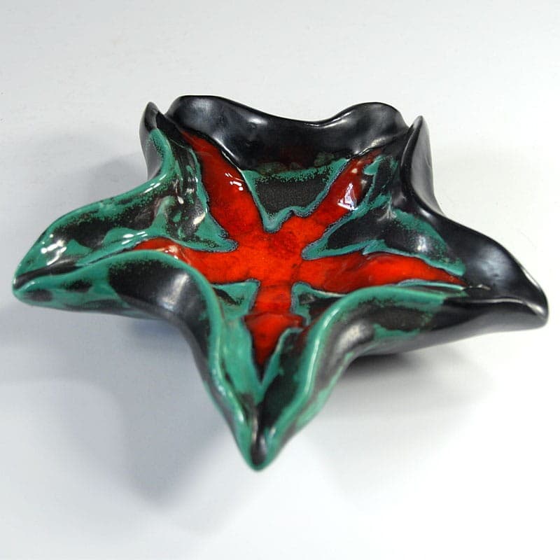Paterka ceramiczna, czarna czerwono-zielona, ceramika, Francja, lata 70. - 323265