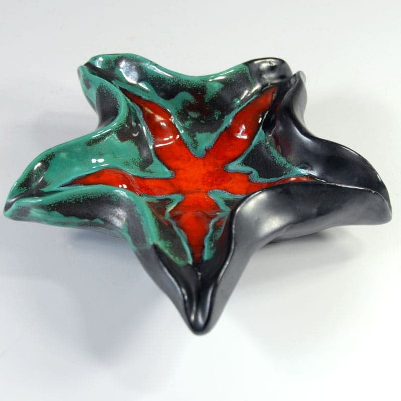 Paterka ceramiczna, czarna czerwono-zielona, ceramika, Francja, lata 70. - 323266