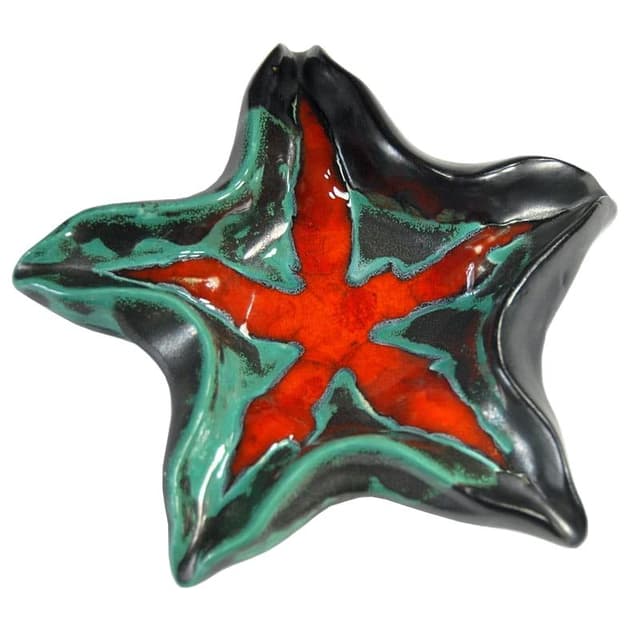 Paterka ceramiczna, czarna czerwono-zielona, ceramika, Francja, lata 70. - WYMIARY