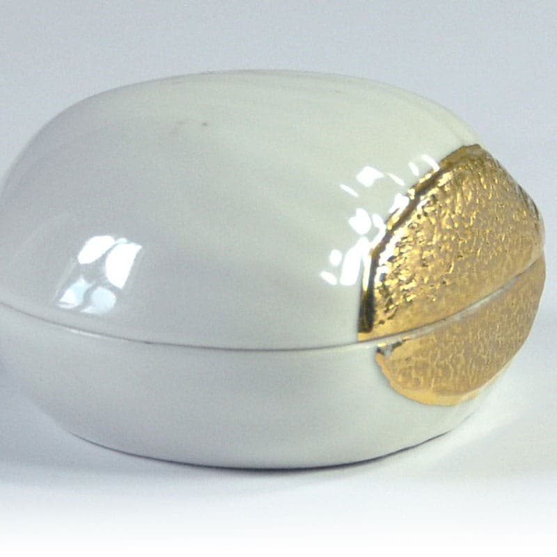 Pojemniczek porcelanowy, kremowobiały, złoty, Włochy, lata 60. - 323250