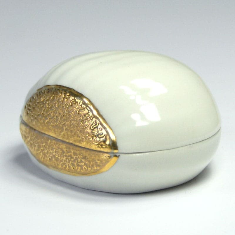 Pojemniczek porcelanowy, kremowobiały, złoty, Włochy, lata 60. - 323249