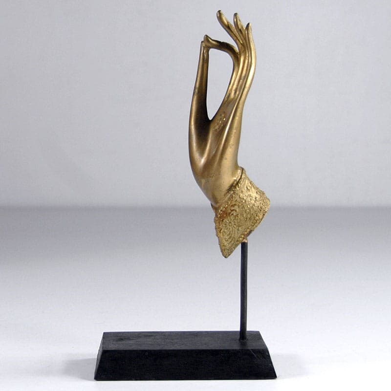 Rzeźba Dłoń Buddy, złoty metal, drewno brązowy, Tajlandia - 323241
