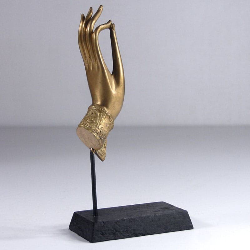 Rzeźba Dłoń Buddy, złoty metal, drewno brązowy, Tajlandia - 323242