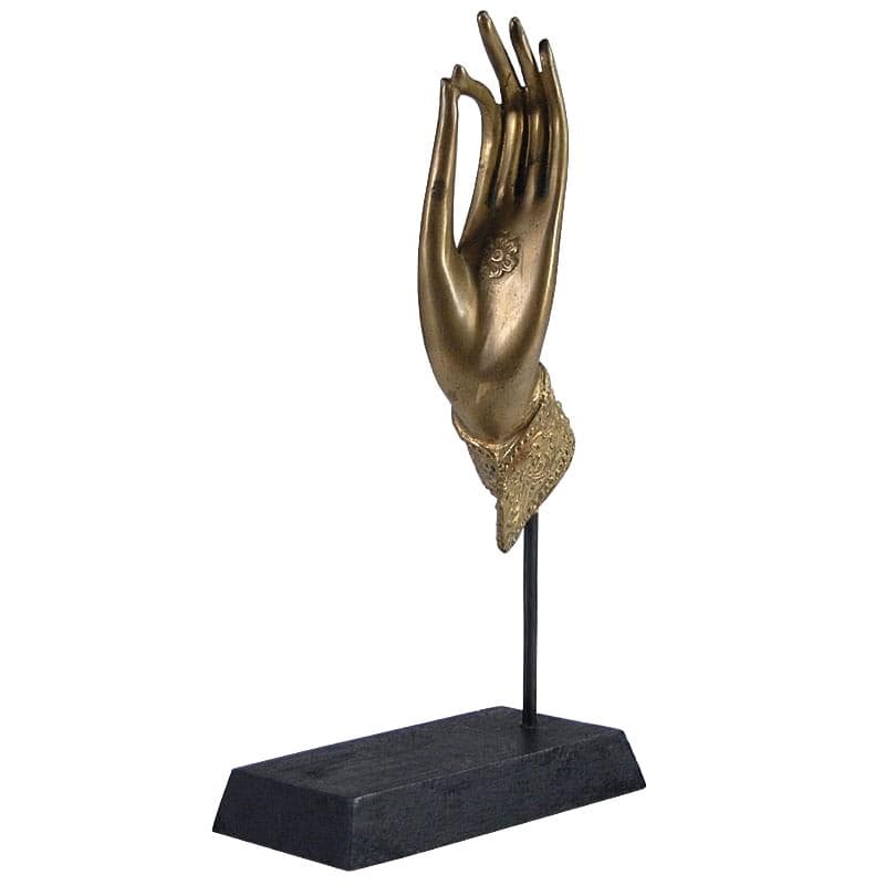Rzeźba Dłoń Buddy, złoty metal, drewno brązowy, Tajlandia