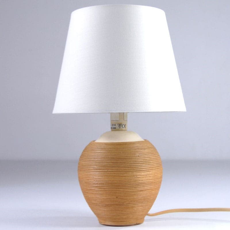 Table Lamp, brown rattan, white cotton, France, 1990s. - 323237