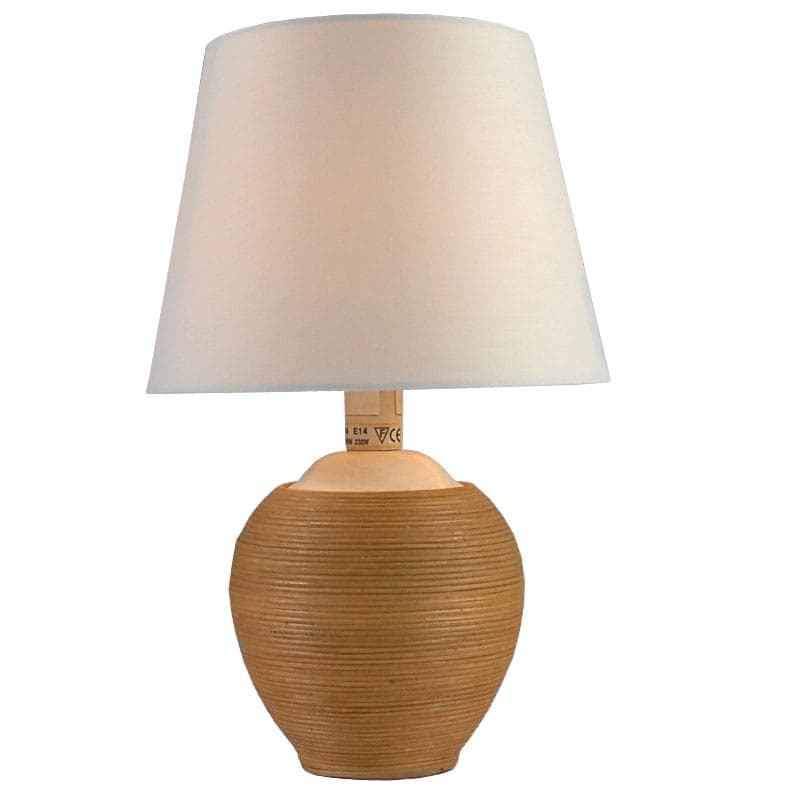 Table Lamp, brown rattan, white cotton, France, 1990s.