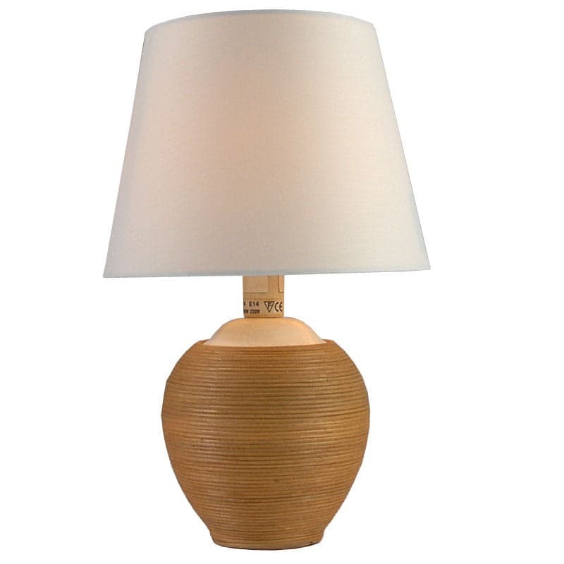 Table Lamp, brown rattan, white cotton, France, 1990s. - 323239