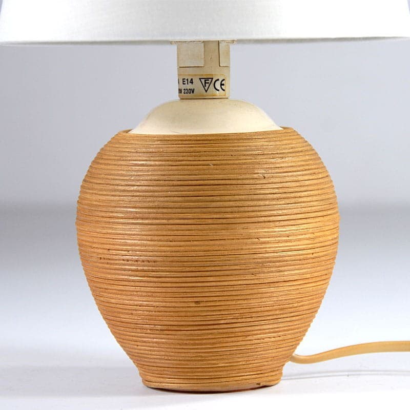 Table Lamp, brown rattan, white cotton, France, 1990s. - 323238