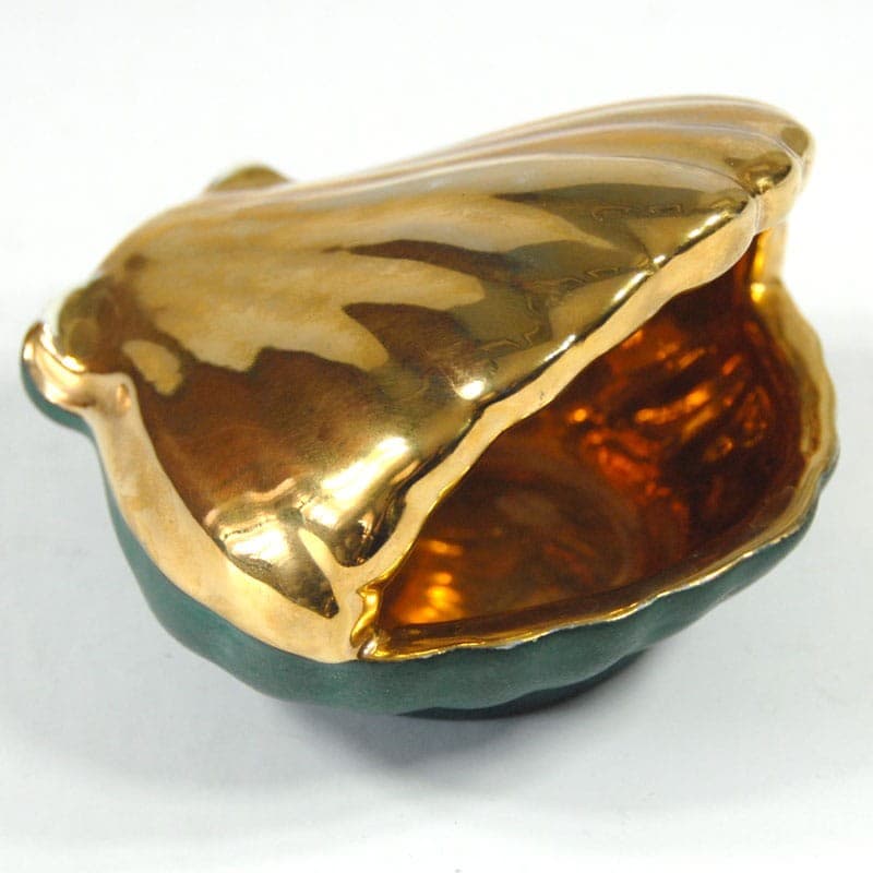 Decorative container, Limoges Montigny, gold green, gilded porcelain, France, 1960s. - 323222