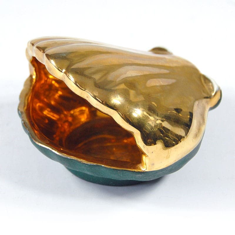 Decorative container, Limoges Montigny, gold green, gilded porcelain, France, 1960s. - 323221