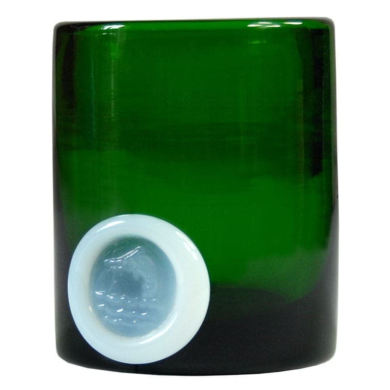 Wazonik z medalionem delfina, szmaragdowo-zielony, szkło, mid-century modern - 323211