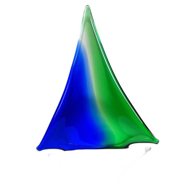 Sailboat figurine, colored glass blue green white transparent, Murano, Italy, 1970s. - DIMENSION