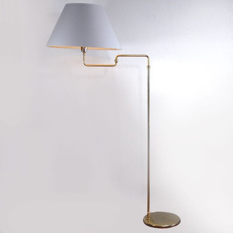 Floor lamp, gold metal, white shade, Denmark, 1970s. - 323124