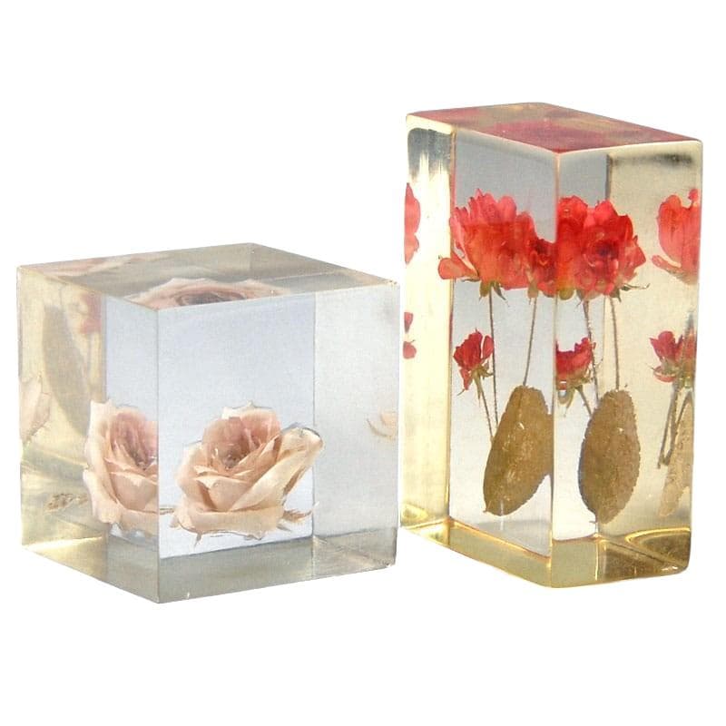 Pair of paperweights, transparent plexiglass, 1970s
