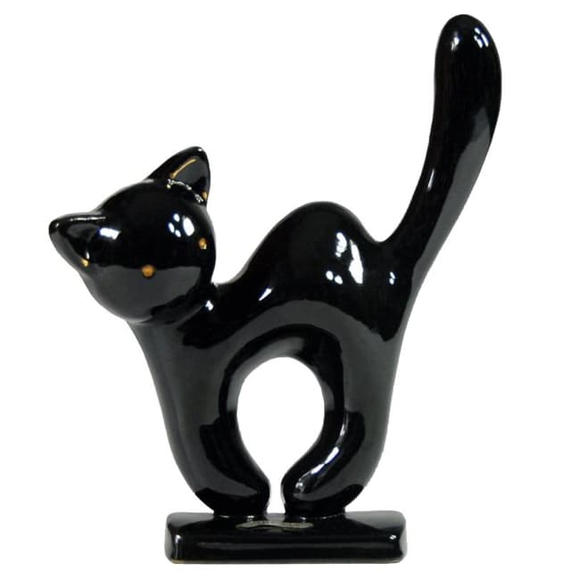 Cat figurine, black, ceramics, Belgium, 1950s. - DIMENSION