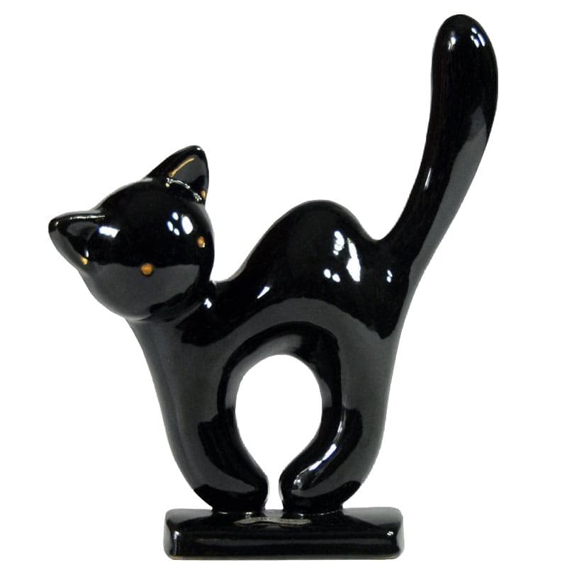 Cat figurine, black, ceramics, Belgium, 1950s.