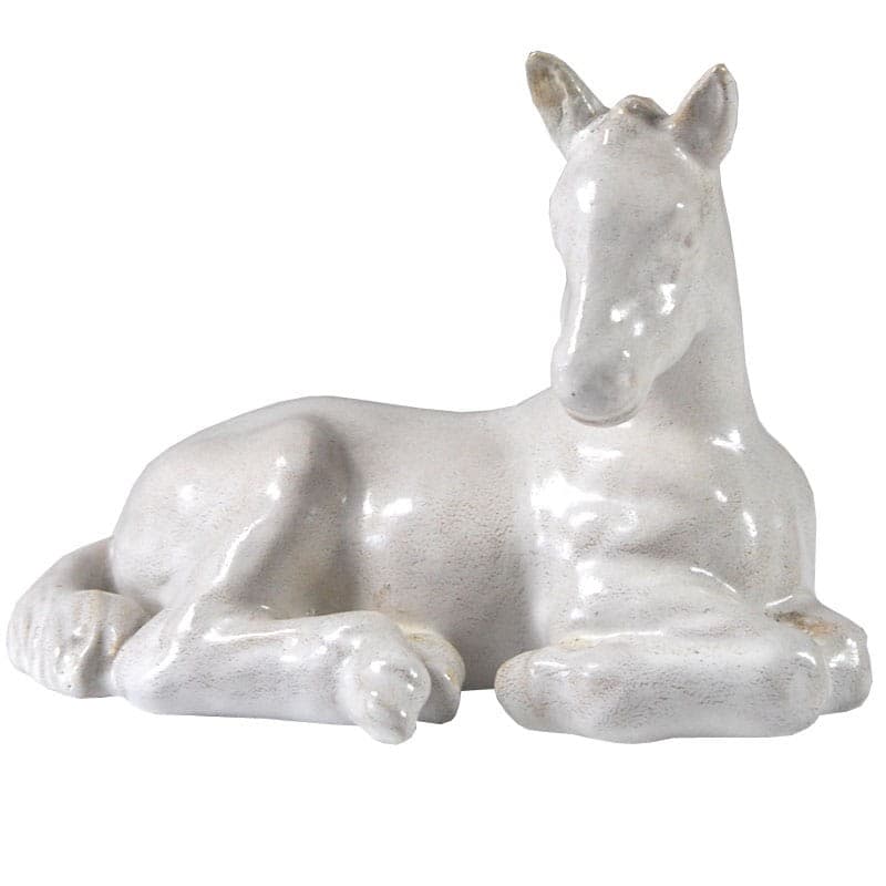 Figurine Lying Foal, glazed white beige brown ceramic, Michael Andersen & Son, Denmark, 1960s. - 323034