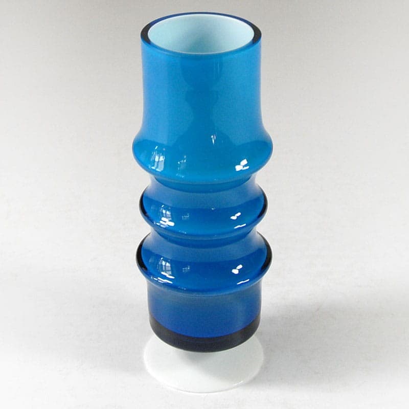 Wazon Space Age, szkło niebieski biały, Friedrich, Niemcy, lata 70. - 323029