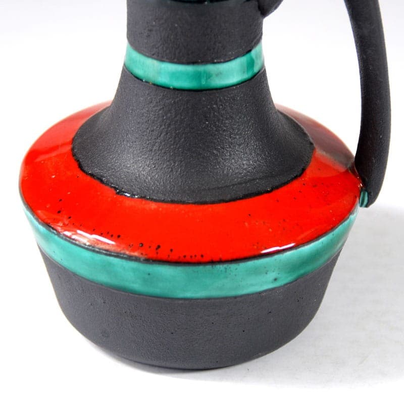 Wazon ceramiczny, czarny zielony czerwony pomarańczowy, ceramika, Francja, lata 70. - 323025