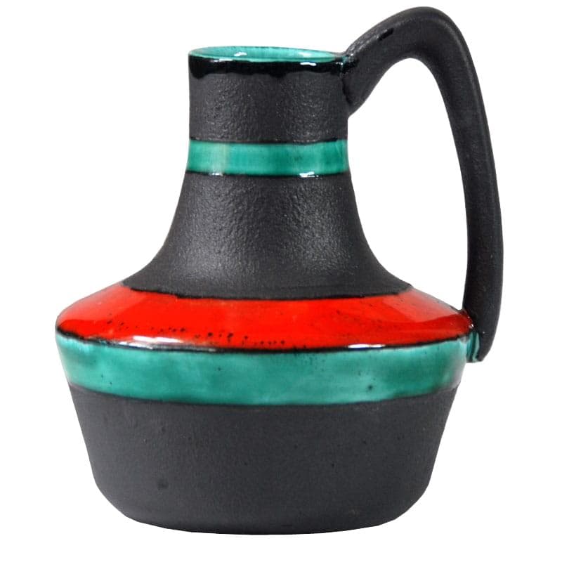Wazon ceramiczny, czarny zielony czerwony pomarańczowy, ceramika, Francja, lata 70.
