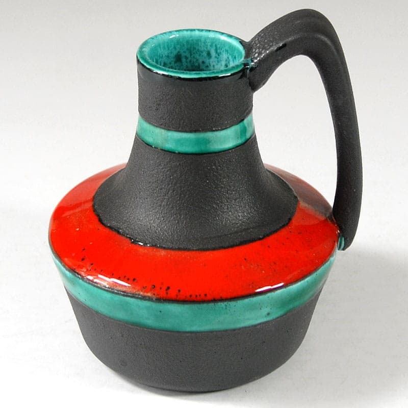Wazon ceramiczny, czarny zielony czerwony pomarańczowy, ceramika, Francja, lata 70. - 323024