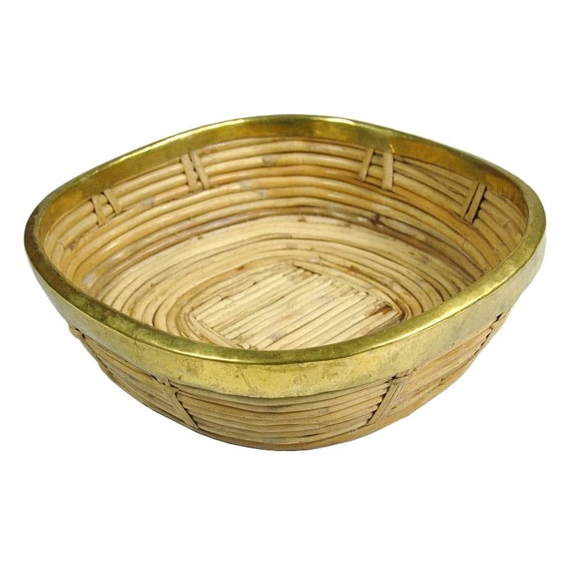 Patera, styl Gabrielli Crespi, rattan beżowy, metal złoty, lata 70.