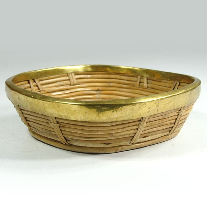 Patera, styl Gabrielli Crespi, rattan beżowy, metal złoty, lata 70. - 322836