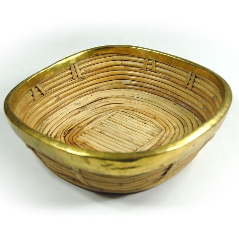 Patera, styl Gabrielli Crespi, rattan beżowy, metal złoty, lata 70. - 322835