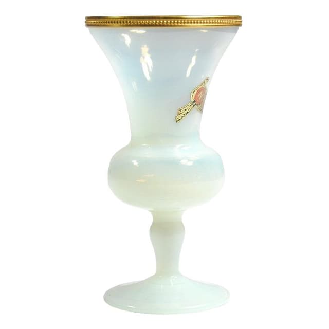 Wazon Opaline de Murano, szkło białe, metal złoty, Włochy, lata 60. - WYMIARY