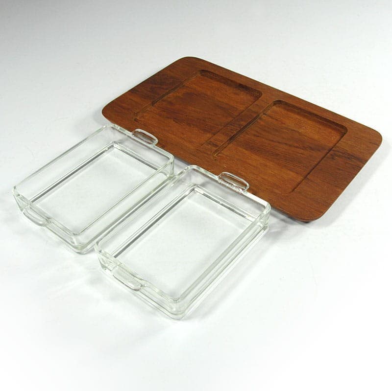 Patera, teak brązowy, szkło transparentny, Dania, lata 60. - 320955