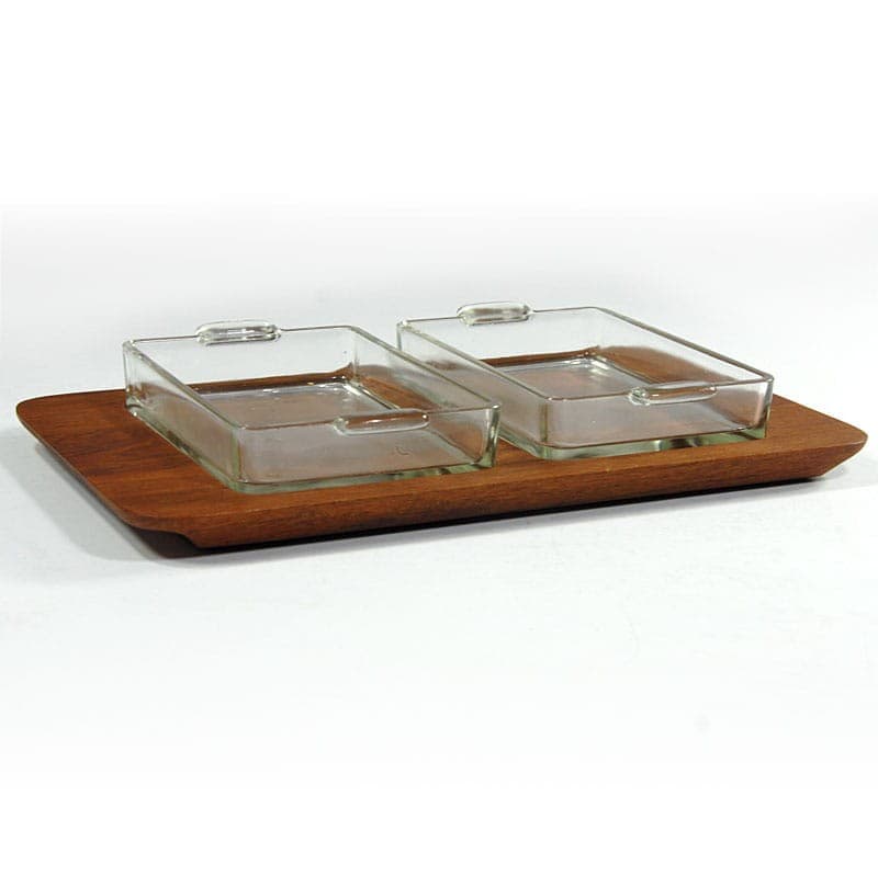 Patera, teak brązowy, szkło transparentny, Dania, lata 60. - 320956