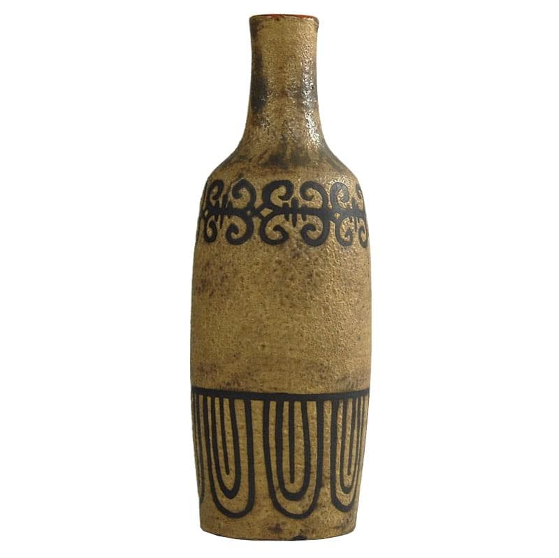 Wazon Antiqua, ceramika beżowy czarny, Ceramano, Niemcy, lata 60.