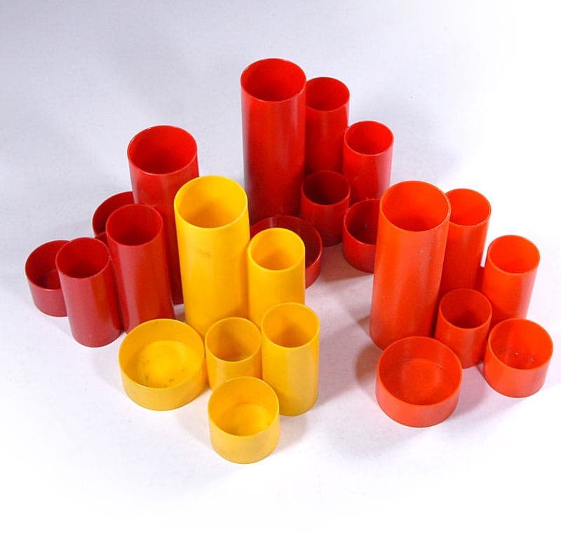 Set of desk organizers Space Age, yellow, orange, red, plastic, Germany, 1970s. - 320891