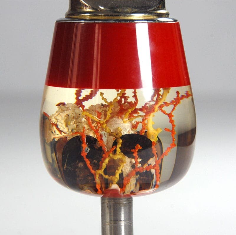 Table lighter, transparent red plexiglass, silver metal, 1970s. - 320343