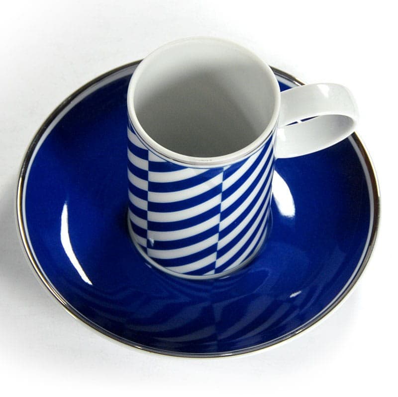 Filiżanka do espresso Harvard, porcelana biała, niebieska, srebrna, Vista Alegre, Portugalia, lata 80. - 320326