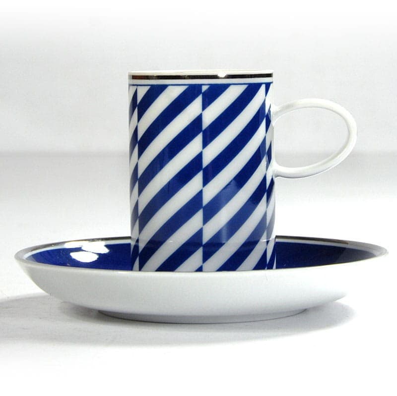 Filiżanka do espresso Harvard, porcelana biała, niebieska, srebrna, Vista Alegre, Portugalia, lata 80. - 320327