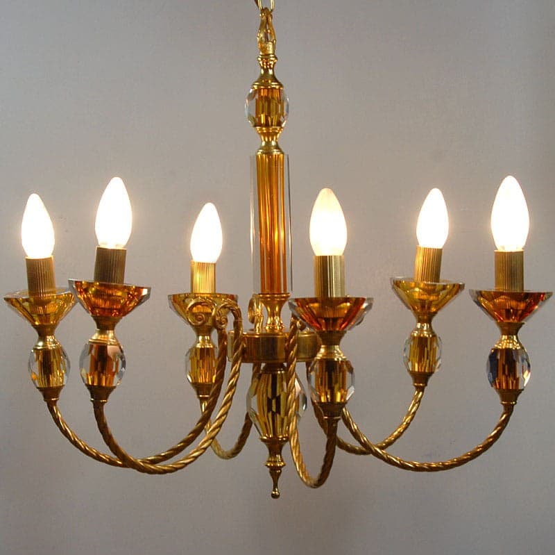 Żyrandol Murano, złocony metal, kryształ, Włochy, lata 70. - 320307