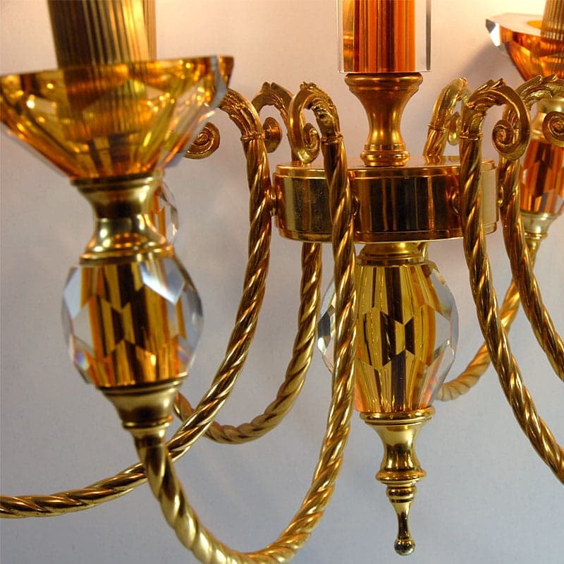 Żyrandol Murano, złocony metal, kryształ, Włochy, lata 70. - 320306