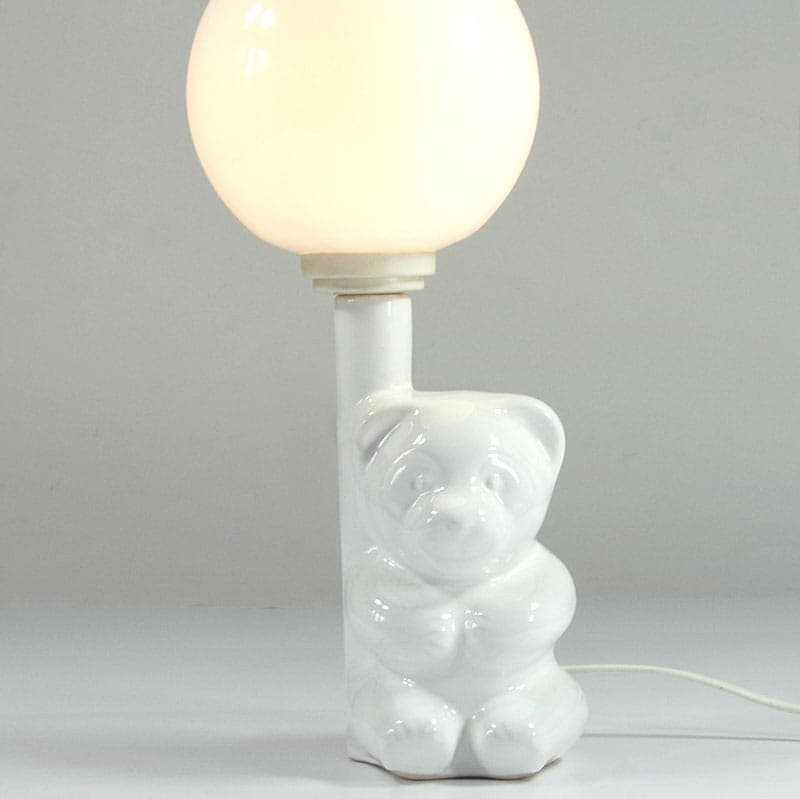 Lampa stołowa, Pop-Art, ceramika biała, szkło białe, lata 80. - 320254