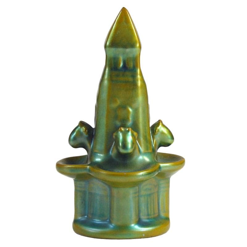 Obelisk dekoracyjny, eosin zielony złoty, porcelana, Zsolnay, Węgry, lata 70.