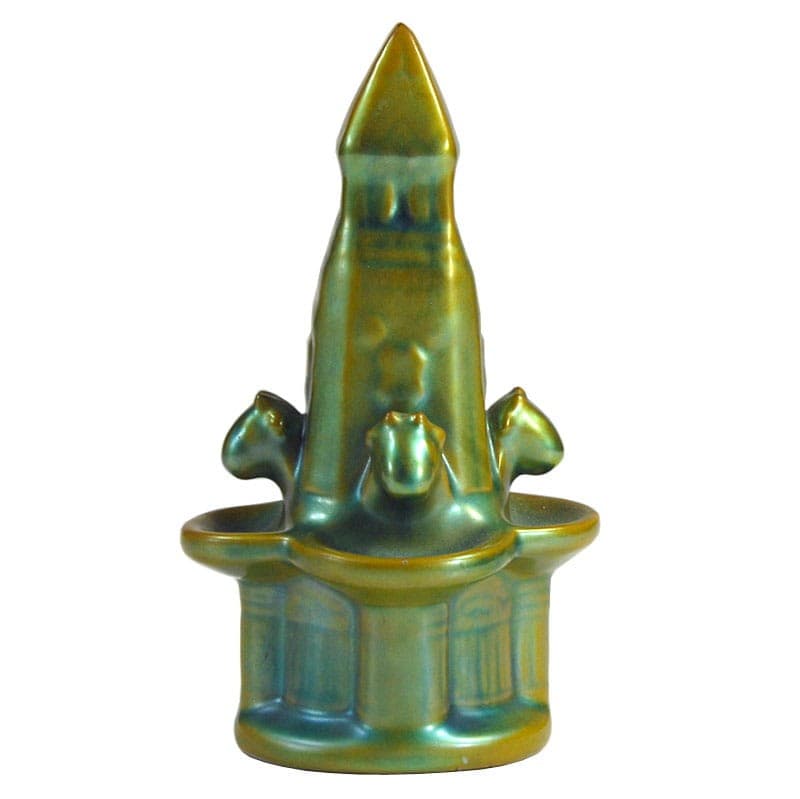 Obelisk dekoracyjny, eosin zielony złoty, porcelana, Zsolnay, Węgry, lata 70. - 320244