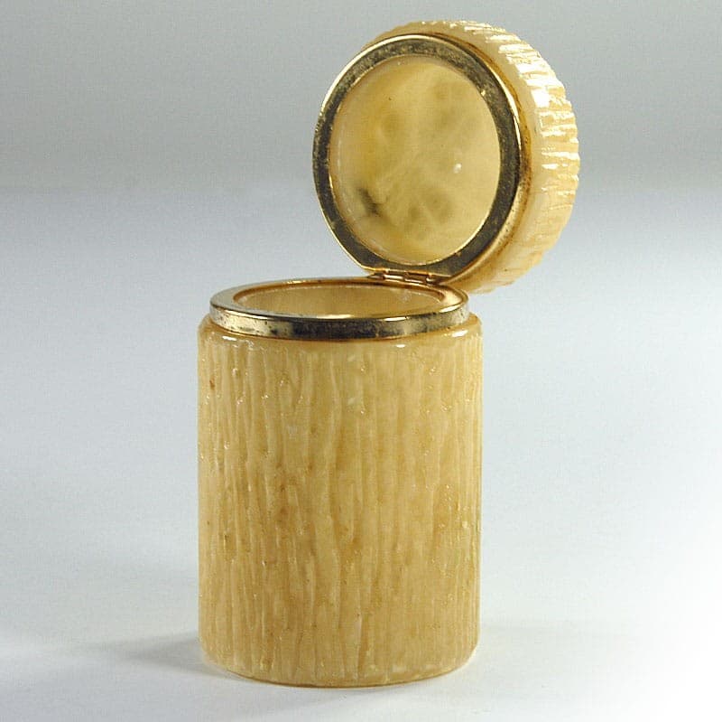 Pojemniczek cylindryczny, alabaster beżowy transparentny, mosiądz, Włochy, lata 60. - 320151