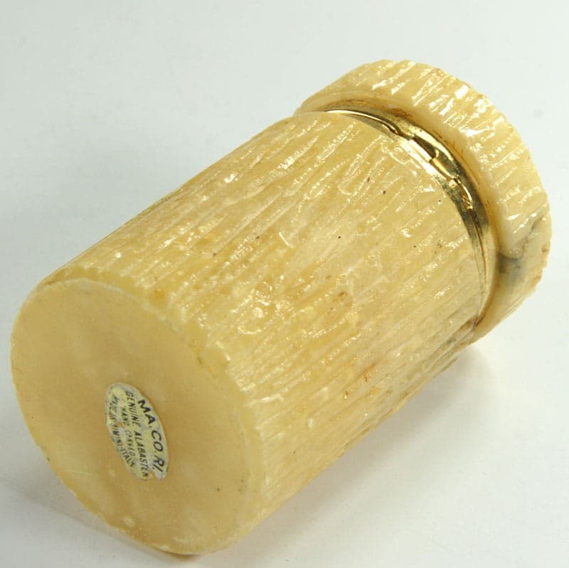 Pojemniczek cylindryczny, alabaster beżowy transparentny, mosiądz, Włochy, lata 60. - 320150